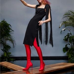 Chic Black Dress with Fringe Details